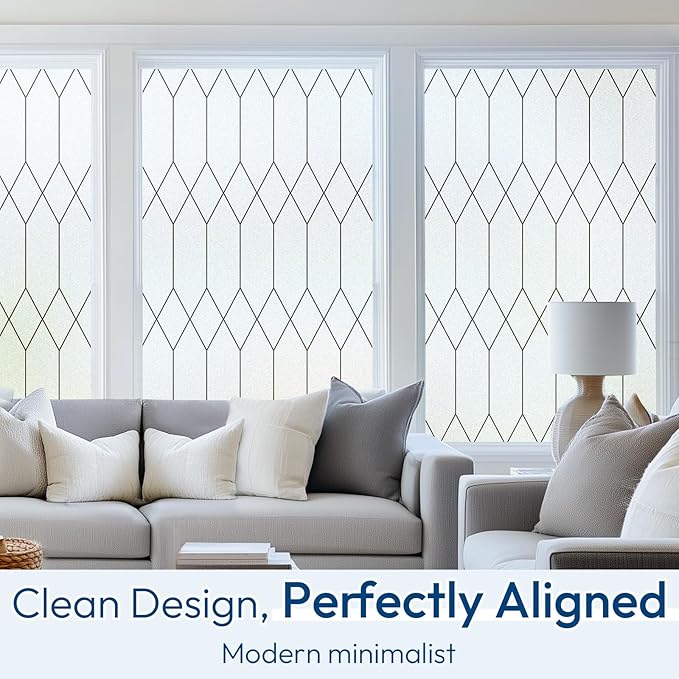 rabbitgoo Window Privacy Film for Glass Windows, Frosted Glass Cling with Decorative Moroccan Lattice, Removable Heat Control Sun Blocking Door Covering Sticker for Home Bathroom, 35.4 x 78.7 inches