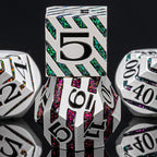 Metallic Stripes Dice with Gift Case, D&D Metal Polyhedral Dice Sets for Tabletop Games (Pearl Silver Seven Colors)