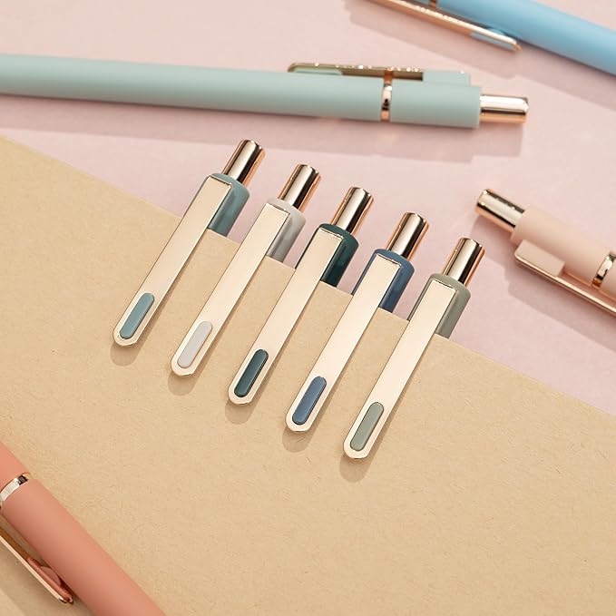 Linbsunne Gel Pens Black Ink Pens for Office 0.5mm Fine Point Pen Smooth Writing Retractable (Metal gold clip-10 pcs)