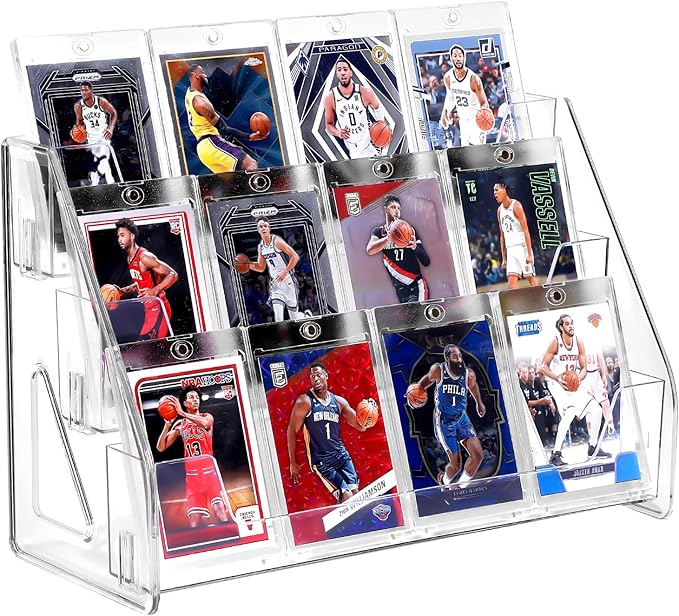 Trading Card Display Stand, Vertical Holder for Baseball Basketball Sports Graded Card Display Stand Tabletop for PSA BGS SGC Slabs, Snap-On Assembly(3 Tier, 1 Pack)