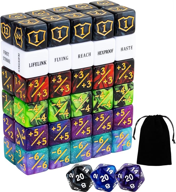 63 Pieces MTG Dice Counters Bulk Ability Keywords MTG Tokens Shield Life Counter 6 Sided Dice Set for Magic The Gathering,TCG,Cards Gaming Accessories