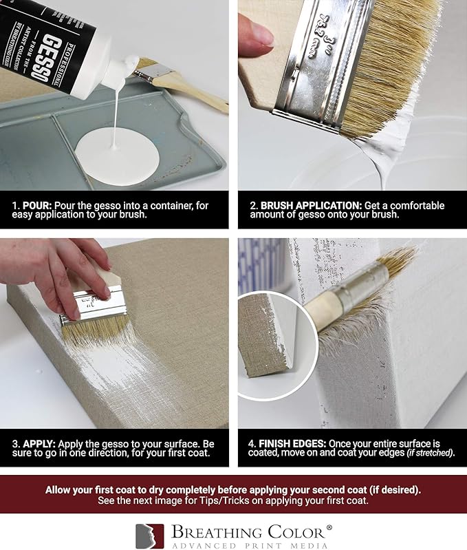 White Gesso Canvas Primer 32 oz Give Your Art The Ultimate Base Prime! Keep Paint from Absorbing! Whether Acrylics, Oils, Watercolors or Pastels, Make Every Painting Look its Absolute Best