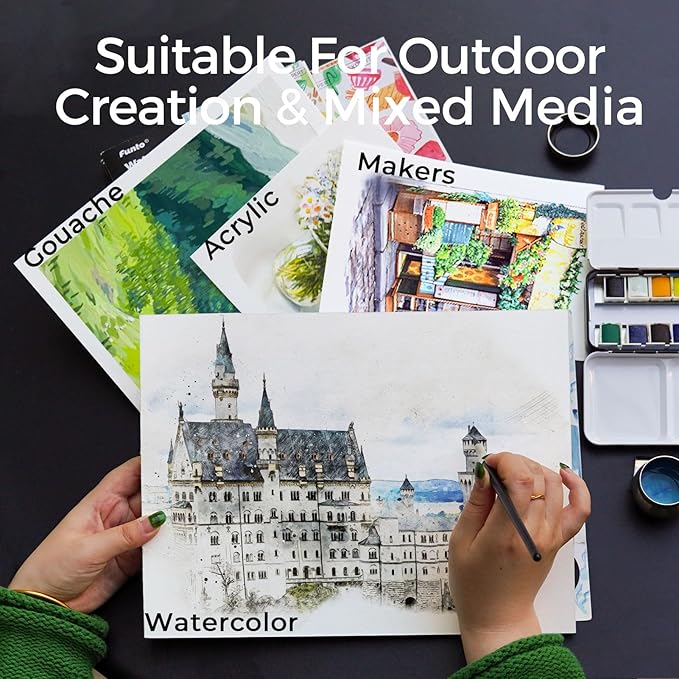 Funto Watercolor Pad, 10×7", 20 Sheets, 140lb/300gsm, 100% Cotton, Cold Press, Glue Bound, Double-Sided, Easy Tear Heavyweight Art Paper for Painting