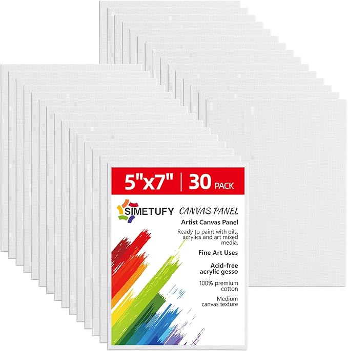 Simetufy 5x7inch 30 Pack Small Canvas Panels for Painting Mini Canvas Boards Primed Acid Free for Watercolor,Acrylic Paint