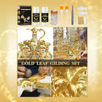 Gilding Adhesive Set Gold Leaf Sheets for Art 100ml Water Based Metal Leaf Glue and 100ml Varnish, Gold Foil Sheets for Crafts 100 pcs, 2 Brushes and 1 Sheet Tweezers