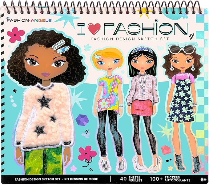 Fashion Angels I Love Fashion Sketch Portfolio, Includes Sketch Pad with Stencils & Stickers, Fashion Design Sketch Book for Girls, Ideal Drawing Kit for Kids