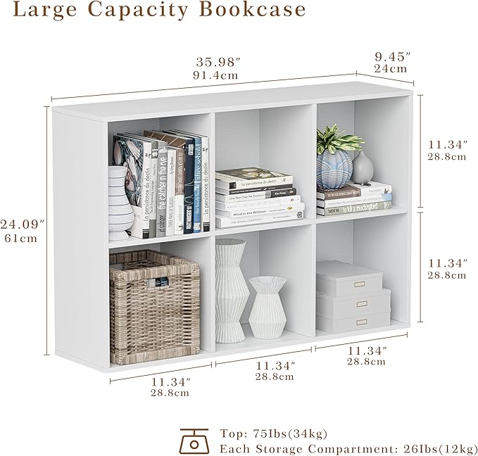 Wooden Cube Storage Organizer with Closed Back Panel, 11in Cube Shelf Opening, Bookshelf, Display Shelf,Closet Cabinet for Home and Office (Embossed White, 6-Cube 35.98L*9.45W*24.09H)