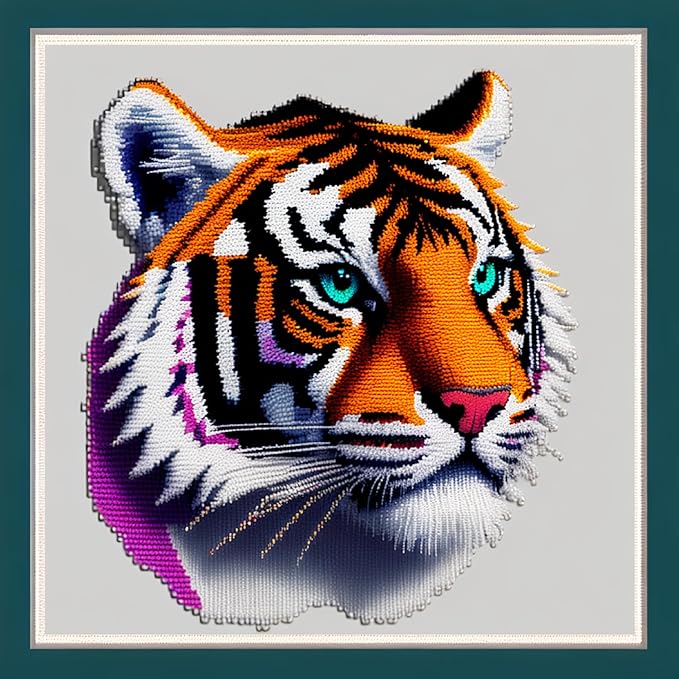 Joyhoor Cross Stitch Kits for Beginners Stamped Cross-Stitch Supplies Needlework preprint Embroidery Kits for Adults DIY Needlepoint Kits Embroidery Patterns 11CT-Colorful Tiger 17.7x17.7 inch