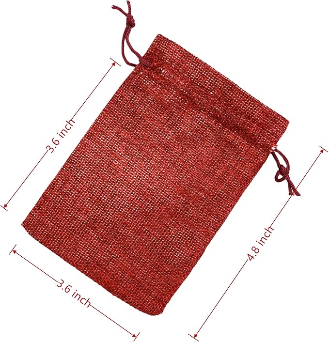 Palmhomee Pack Of 25 Burlap Gift Bags with Drawstring Linen Jewelry Pouches Wedding Hessian Jute Bags for Birthday Jewelry and Treat Pouches Party Wedding Favors Gift Art and DIY Craft   (3.6x4.8 Inch, Burgundy)