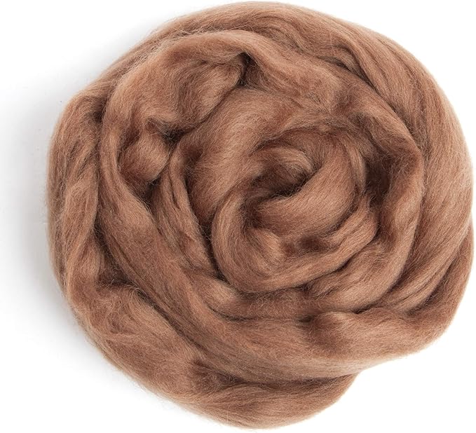 Desert Breeze Distributing 100% Natural Merino Wool Roving - Premium Combed Top Merino Roving Wool - Tapestry, Spinning, Wet Felting & Needle Felting Supplies - 21.5 Micron - 1 oz, Color Oak Brown