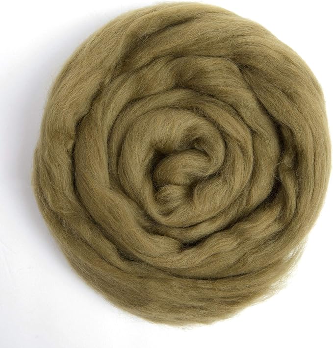 Desert Breeze Distributing 100% Natural Merino Wool Roving - Premium Combed Top Merino Roving Wool - Tapestry, Spinning, Wet Felting & Needle Felting Supplies - 21.5 Micron - 1 oz, Color Olive Green