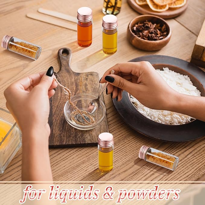 100 Pcs Small Clear Vials Spice Mini Jars with Lids Mini Glass Bottles with Screw Aluminum Metal Caps Tiny Jars Sample Containers for Powder Cream Cosmetic Jewelry Wedding (10 ml,Rose Gold)