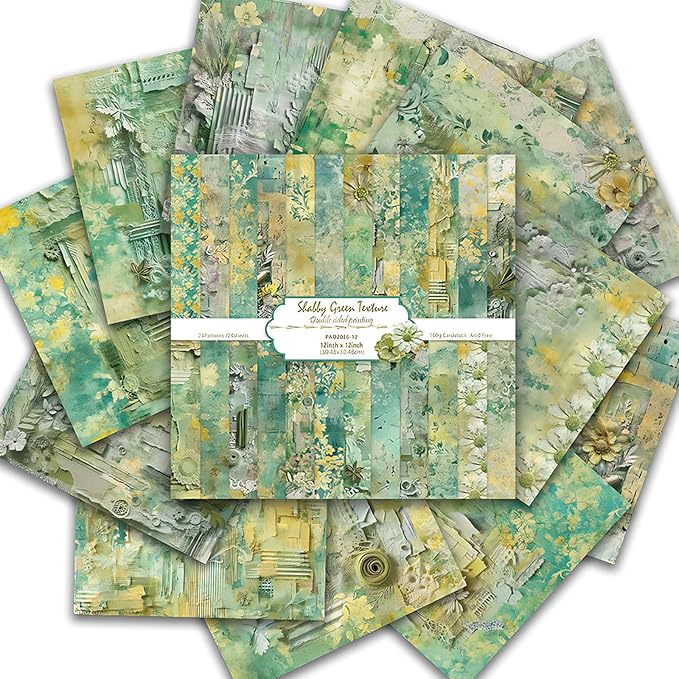 Scrapbook Paper 12x12 inch, 24 Sheets DIY Origami Decorative Craft, Double sided printing, Photo Album Decor Wooden-free Paper for Gift Wrapping Card Making Collage Album Decorative (Green)