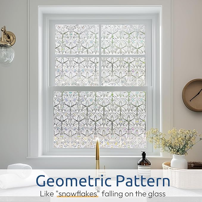 rabbitgoo Window Privacy Film Stained Glass Window Film, Decorative Stickers Removable UV Sun Blocking Clings Door Coverings, Diamond Pattern, 23.6 x 78.7 inches