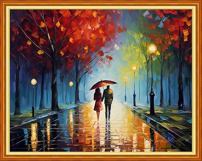 Dimxvean Stamped Cross Stitch Kits,Cross Stitch Kits for Adults Beginners,Embroidery Kits Full Range of Cross Stitch Stamped Kits Needlepoint Kits Cross Stitch Patterns-Lovers Walk 16x20 inch