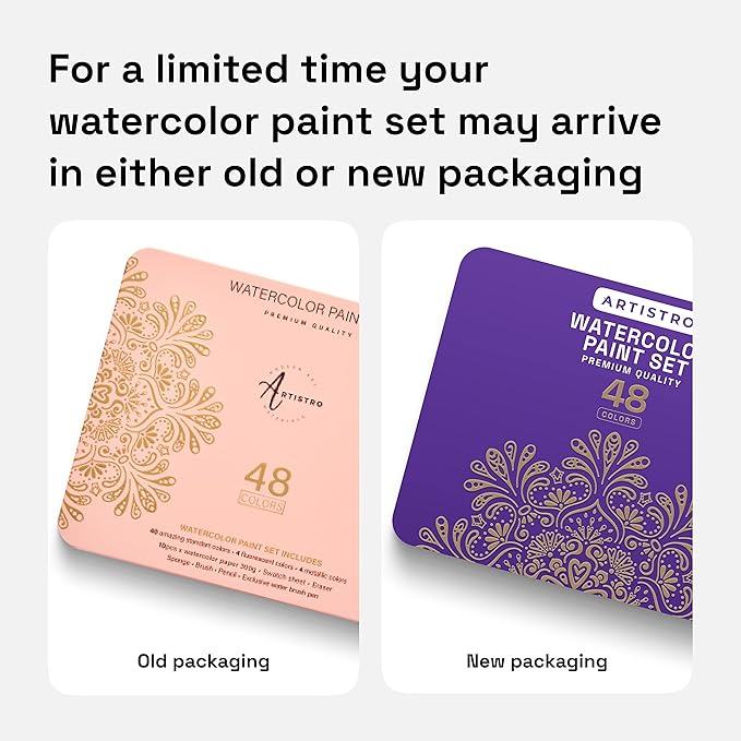 ARTISTRO Watercolor Paint Set – 48 Vivid Colors in Portable Box, Including Metallic & Fluorescent Shades – Travel Art Kit for Artists, Hobbyists & Painting Lovers (Premium Home)