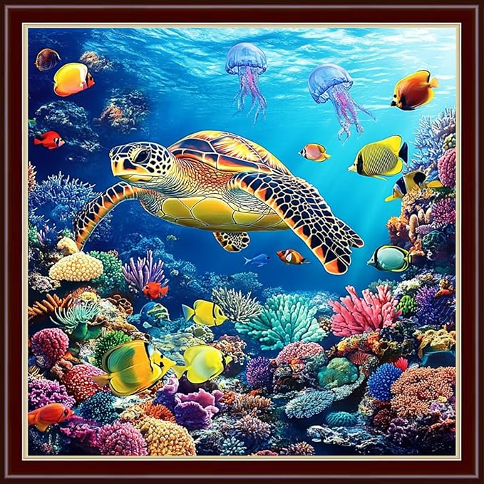 Dimensean Stamped Cross Stitch Kits Full Range of Embroidery Patterns Starter Kits for Beginners Adult or Kids DIY Cross Stitches Needlepoint Kits 11CT-Underwater World 18x18 inch