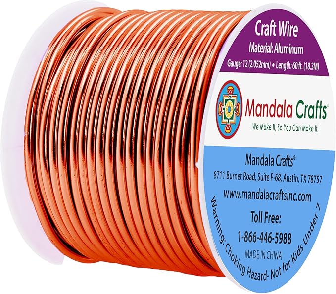Mandala Crafts 12 Gauge Anodized Aluminum Craft Wire for Jewelry Making - 60 FT Colored Flexible Burnt Orange Wire - Bendable for Bonsai Armature Crafting Sculpting