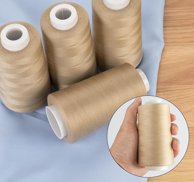 Serger Thread 4 Cones 3000 Yards Each Spool All Purpose Polyester Thread 40S/2 for Sewing, Serger, Overlock, Quilting, Piecing-Dark Khaki