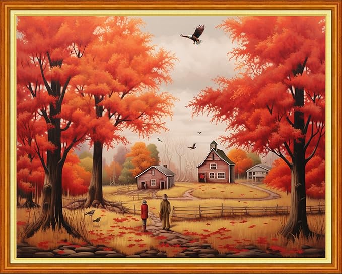 DMCVIVR Stamped Cross Stitch Kits for Adults Beginners Embroidery Kits 11CT Needlepoint Kits Cross Stitch Patterns Embroidery Patterns& Late Autumn Strolling 16x20 inch