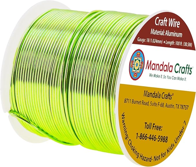Mandala Crafts 18 Gauge Anodized Aluminum Craft Wire for Jewelry Making - 100 FT Colored Flexible Lime Green Wire - Bendable for Bonsai Armature Crafting Sculpting