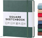Beechmore Books Square Sketchbook – 8x8 Premium Vegan Leather Bound Large Sketch Book Hardcover with 156 Thick 160gsm Perforated Ivory Pages, Blank Sketch Pad, Gift Boxed Back Pocket, Ribbon Bookmark