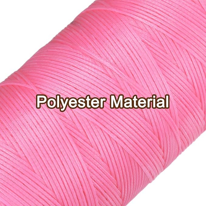 uxcell Leather Sewing Waxed Thread, 284 Yards / 260m 0.8mm 150D Flat Polyester All-Purpose Threads for Leather Crafts, Bookbinding, Cherry Blossom Pink