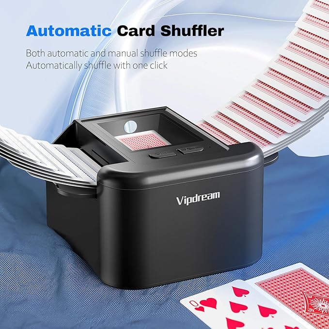 Automatic Card Shuffler for 1-2 Decks, Dual Mode Card Shuffler with USB-C Rechargeable Battery, Card Shuffler & Dealer for UNO, Skip-Bo, Poker, Blackjack, Texas Hold’em, Party & Travel