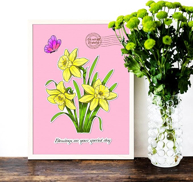 ORIGACH Realistic Daffodil Flower Stamps and Dies and Layering Coloring Stencil Set, Silicone Stamps Metal Die Cut and Flower Stencil Template for Card Making Scrapbooking DIY Crafting