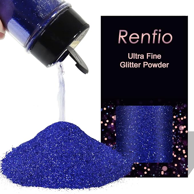 Renfio Ultra Fine Glitter Powder Metallic Resin Glitter 2.11 Oz (60g) PET Flakes Crafts Sequins 1/128" 0.008" 0.2mm Epoxy Chips Flakes for Tumblers Slime Roses Decoration - Deep Ocean