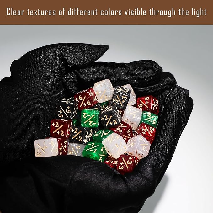 108PCS MTG Keyword Tokens & 12mm MTG Life Counter Dice Set for Magic Card, CCG Creature Stats Loyalty Dice with Box, Magic TCG Card Game Accessories