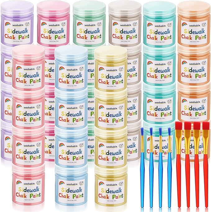 Faccito 36 Pcs Sidewalk Chalk Paint Kit Non Toxic Paint Washable Powdered Chalks Mix in Water 9 Vibrant Colors with Paintbrush for Creative Sidewalk and Chalkboard Fun