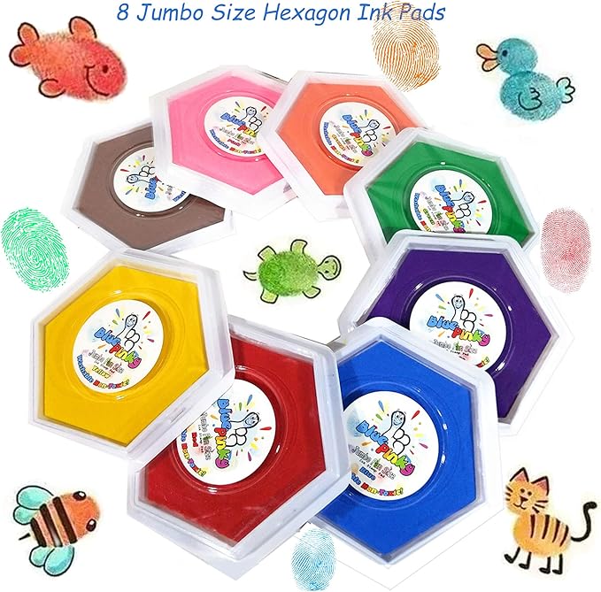 Washable Stamp Pads for Kids Arts and Crafts Jumbo Non-Toxic Ink with Wooden Stamps, Drawing Pad, Marker and Ink Refills
