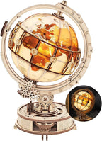 ROKR 3D Wooden Puzzles for Adults Illuminated Globe with Stand 180pcs 3D Puzzles Built-in LED Model Kit Hobby Gifts for Adults Home Decor