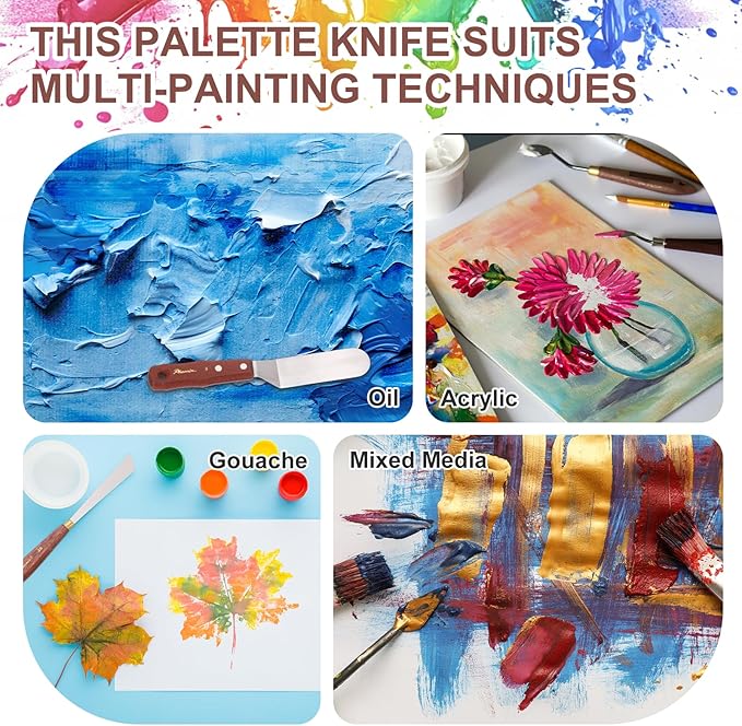 MECCANIXITY Pack of 1 Palette Knife No.14, 9.1" Long Palette Knives with Stainless Steel Flexible Spatula Pallet Knife and Wood Handle for Scraping, Mixing, Oil Acrylic Painting Canvas