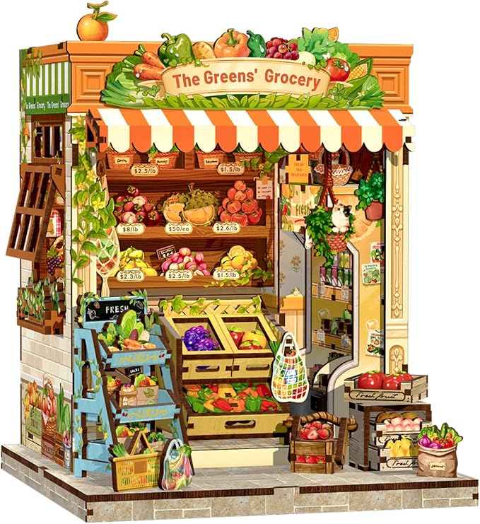 CUTEBEE Book Nook Kit - DIY Miniature House Dollhouse Kit for Adults, Booknook Tiny House Bookshelf Decor 3D Wooden Puzzle Model Building Set, Gifts for Family and Friends (The Greens’ Grocery)