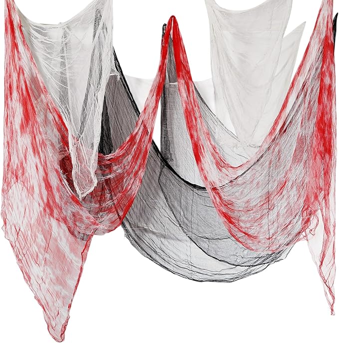 Boao Halloween Cheese cloth 85 x 197 Inch White Black and Bloody Cheesecloth Roll for Crafts Large Cotton Muslin Gauze Fabric for Halloween Outdoor & Indoor Spooky Decoration