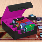 Mlikero Card Deck Case, 2400+ Trading Card Storage Box with 10 Colorful Dividers and 4 Foam Stoppers, Leather Magnetic Closure Commander Deck Box Fit for MTG, TCG (4 Rows, Black&Purple)