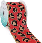 CT CRAFT LLC Burlap Leopard Fabric Wired Ribbon 2.5" x 10 Yards Red with Black and Gold Color for Christmas Home Wedding Decor Gift Wrapping Tree Topper Bow Wreath Bouquet DIY Crafts