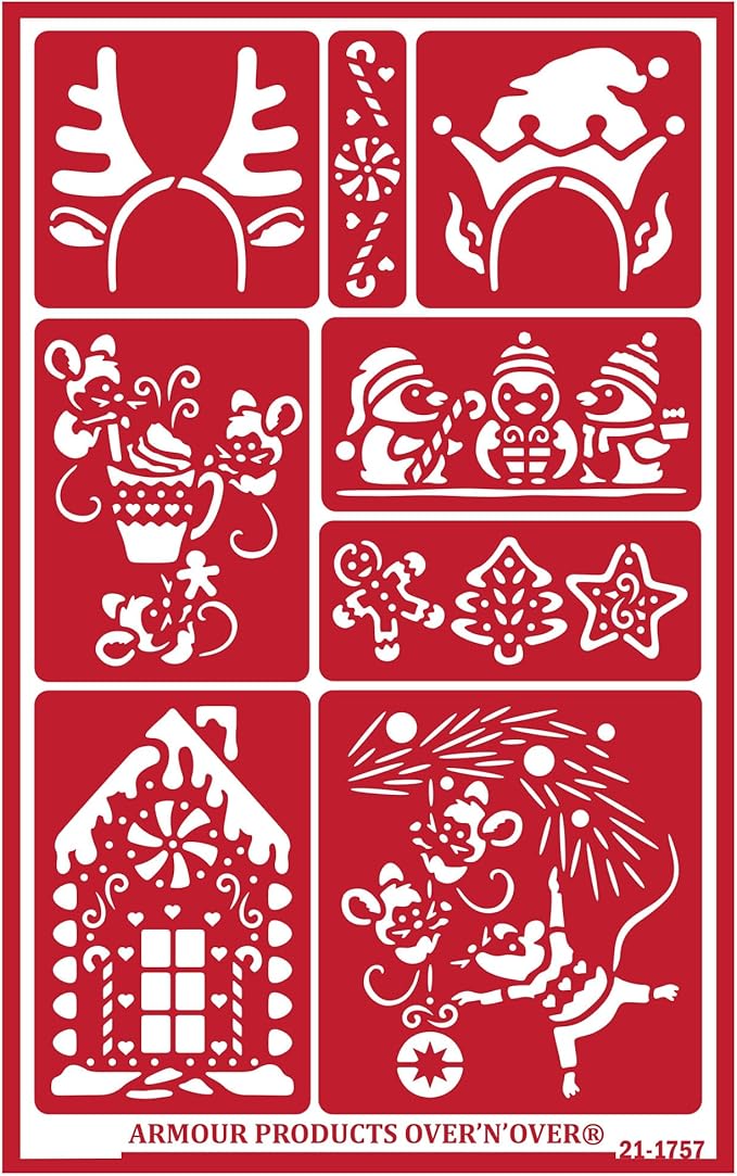 Over'N'Over Reusable Glass Etching Stencils – Durable Self-Stick Designs for Glass, Mirrors, and Ceramics with Armour Etch Cream – 5” x 8” Stencil Sheet - Holiday Spirit