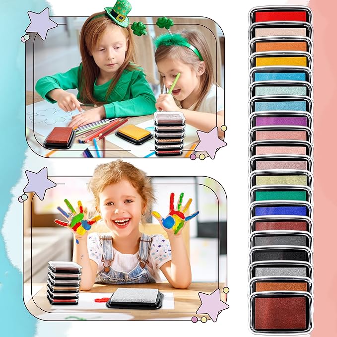 20 Pcs Large Finger Ink Pads for Kids Multicolor Washable Craft Ink Stamp Pads Retro Rainbow Ink Pad DIY for Rubber Stamps Paper Scrapbooking Fabric, 20 Colors