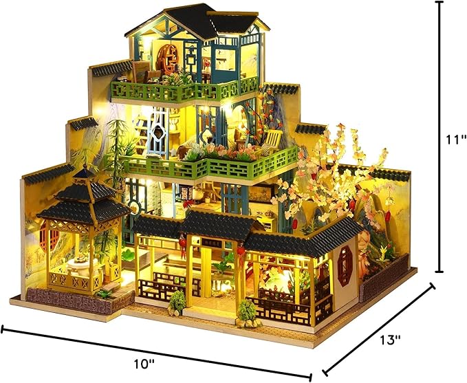 Spilay Dollhouse DIY Miniature Wooden Furniture Kit,Mini Handmade Big Castle Model with Dust Cover & Music Box,with dust Cover 1:24 Scale Creative Doll House for Adult Gift