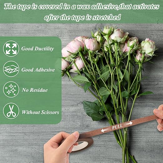 Phinus 9 Rolls Floral Tape, 1/2 Inch x 30 Yard Flower Tape, Green Floral Tape for Floral Crafts Supply, Bouquet Stem Wrapping, Wedding Bouquet (Brown)