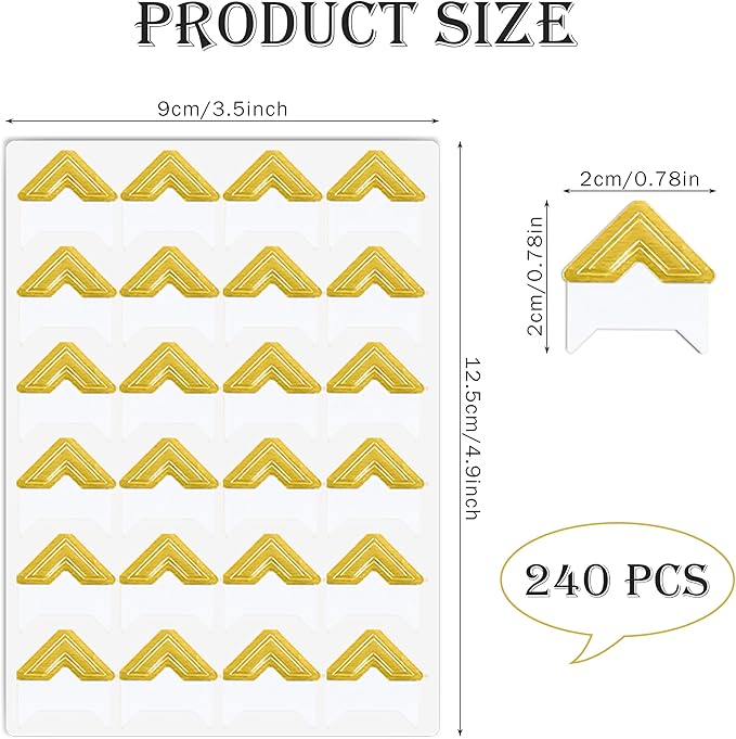 240 Pieces Photo Corners Self Adhesive Photo Corner Stickers, Picture Mounting Corners Acid Free Photo Corner for DIY Scrapbook, Album, Picture Frames, Journal Supplies (Gold)