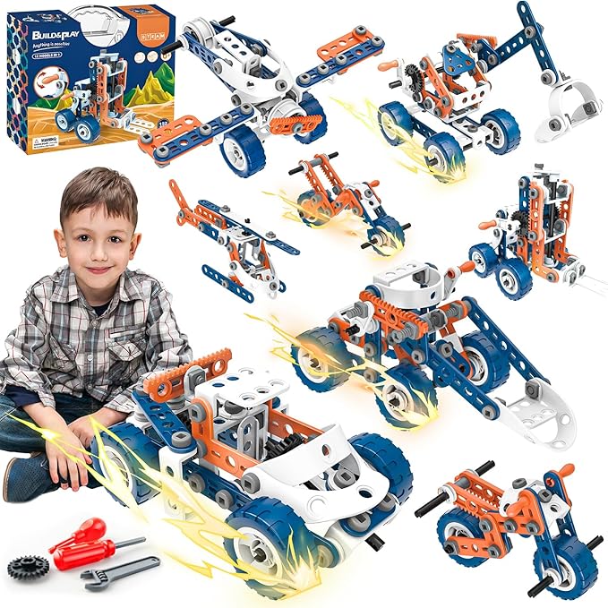 SMIESSKIDDO 12 in 1 STEM Toys, 152 PCS Building Toys for Kids Ages 4-8 5-7 6-8 Educational Activities for Boys 4-6 8-10 Construction Creative Games Birthday Gifts for 4 5 6 7 8+ Year Old Boy Girl