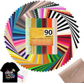 HTVRONT HTV Heat Transfer Vinyl Bundle, 90 Pack 12" x 10" Iron on Vinyl for t Shirts, 58 Assorted Colors HTV Vinyl with PTFE Sheet & Weeding Tools, Includes Glitter, Floral, Plaid, Neon, Geometric