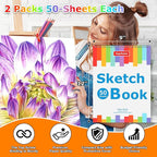9" x 12" Sketch Book, 2-Pack 50 Sheets Spiral Bound Art Sketchbook, Acid Free Artist Drawing Book Paper, Art Supplies for Adults Kids, Craft Activities, Sketch Paper for Drawing Coloring Sketching