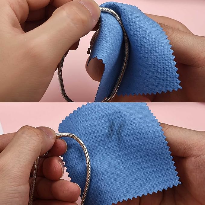 SEVENWELL 50pcs Jewelry Cleaning Cloth Dark Blue Polishing Cloth for Sterling Silver Gold Platinum Small Silver Polish8x8cm