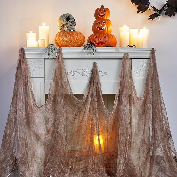 Boao Halloween Cheese cloth 70.87 x 196.85 Inch Light Bloody Cheesecloth Roll for Crafts Large Cotton Muslin Gauze Fabric for Halloween Outdoor & Indoor Spooky Decoration