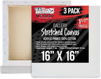 U.S. Art Supply Large Stretched Canvas for Painting 16x16 inch Gallery Depth 1-1/2" Thick, 3-Pack - 12oz Acrylic Gesso Triple Primed, Professional Artist Quality, 100% Cotton - Oil, Pouring Paint